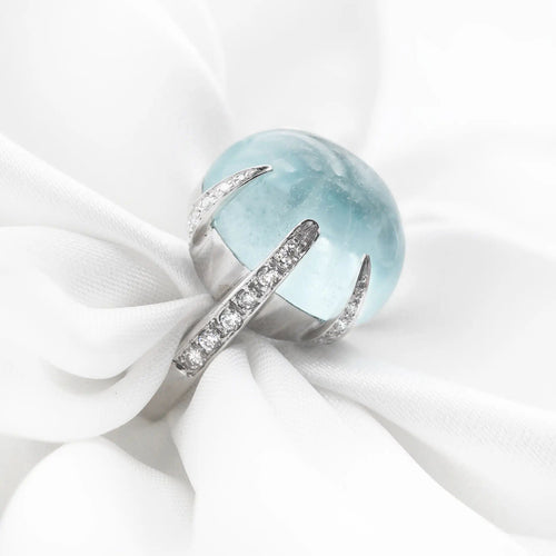 Bague Bague en or blanc avec aigue-marine de 18,5 ct et diamants de 0,40 ct 58 Facettes 17675