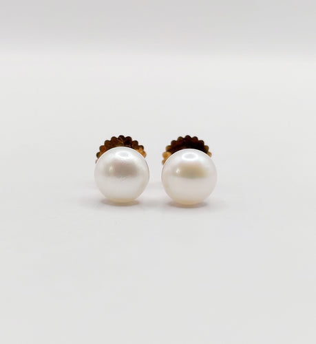 Boucles d'oreilles Puces d'oreilles or rose, perle de culture (circa 1900) 58 Facettes A05944