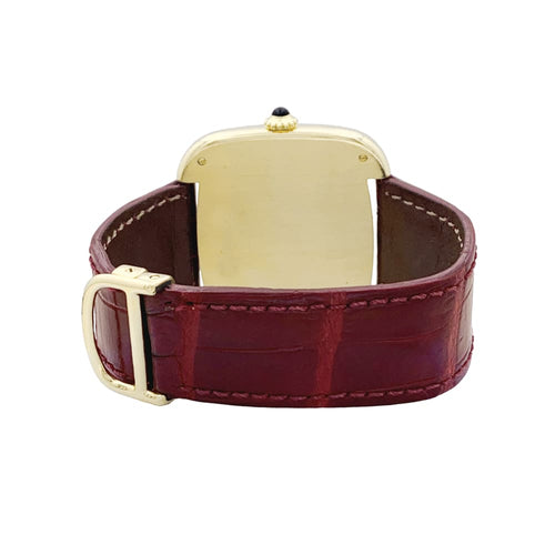 Uhr Cartier, „Square“ aus Gelbgold und Leder. 