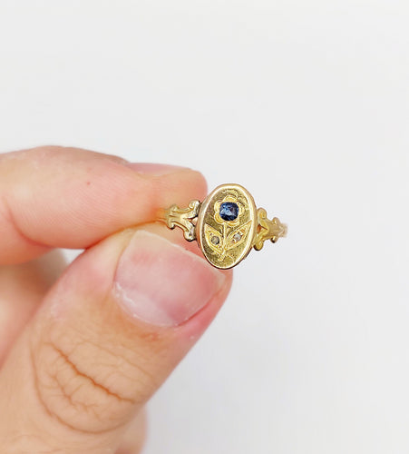 Bague 52.5 Bague art nouveau or rose fleur, saphir et diamants 58 Facettes A05529