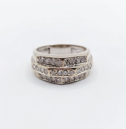 Anillo tank art déco oro blanco 18k y diamantes 