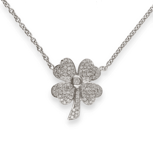 Collier Collier pendentif trèfle en or gris 18k – Diamants 0.80 ct – 37 cm – Vers 2000 58 Facettes