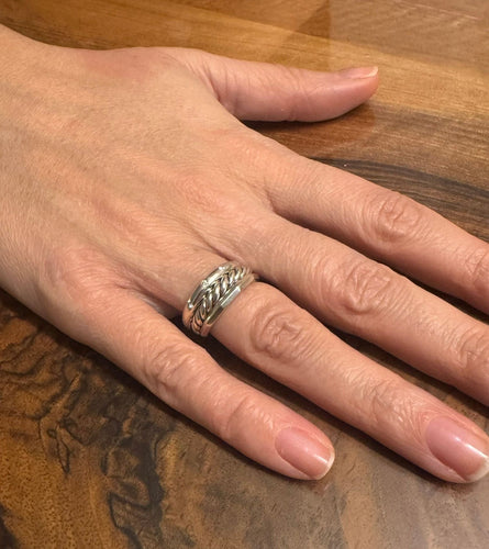 Bague 53 David Yurman - Bague articulée à trois anneaux en argent et diamants 58 Facettes