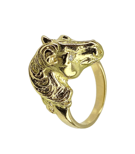 Bague 51 Bague en or jaune, tête de cheval et diamants 58 Facettes AB643