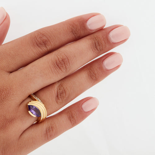 Bague 52 Bague Or Jaune - Améthyste Marquise et Diamants 58 Facettes RÉF 11316/10