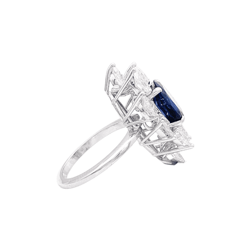 Bague 51.5 Bague navette or blanc, saphir et diamants 58 Facettes 34508