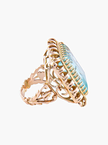 Bague Bague Ancienne Or Jaune Aigue-Marine 58 Facettes