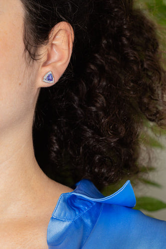 Ørestikker i hvidguld med tanzanit og diamant 