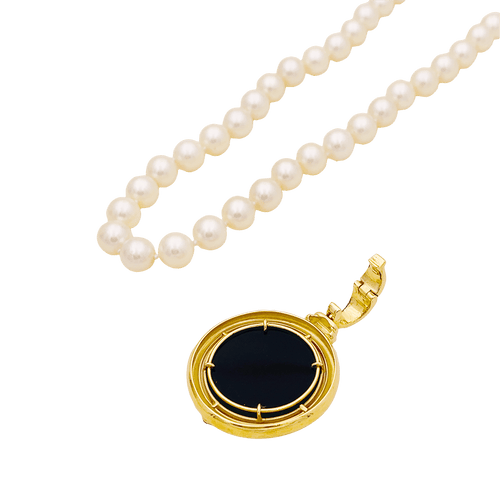 Collier Collier or jaune, perles de culture, camée onyx. 58 Facettes 34595
