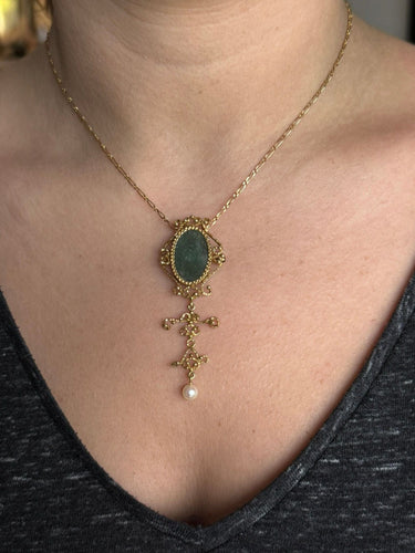 Pendentif Broche Pendentif Or, Jade et Perle 58 Facettes