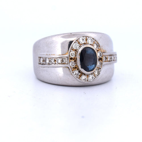 Bague 58 Bague vintage en or blanc avec saphir et diamants 58 Facettes