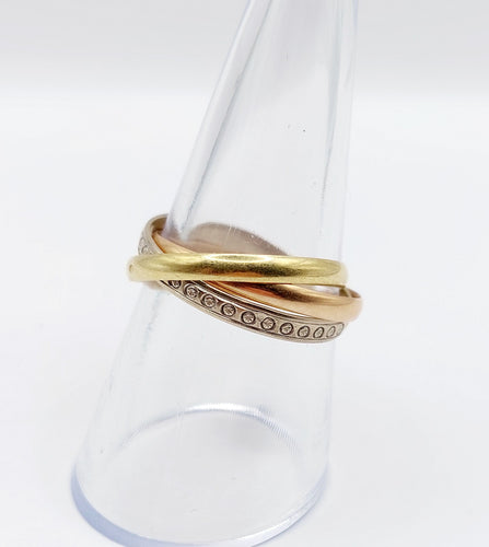 Bague 56 Bague alliance entremêlée trois or 18k finement ciselée à motifs de croisillons vintage 58 Facettes A04788