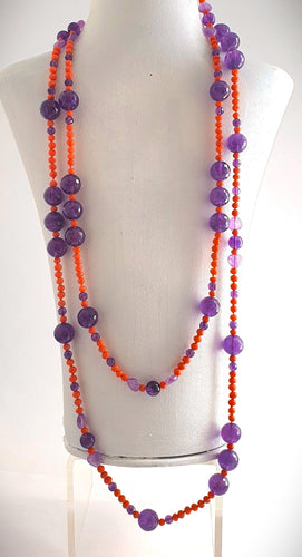 Collier Grand collier sautoir corail ancien méditerranéen et perles d'améthyste 58 Facettes