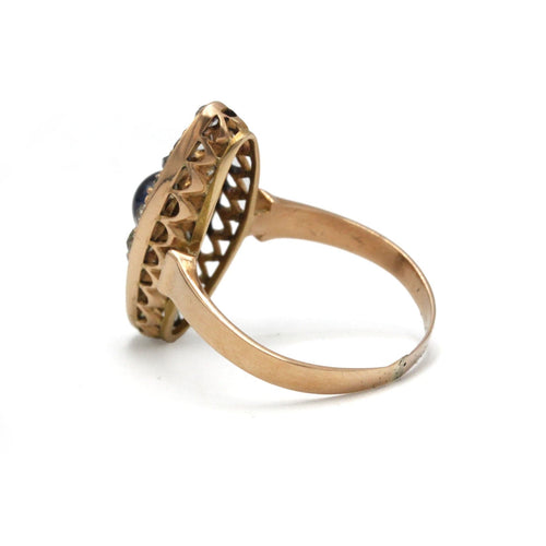 Bague 57 Bague ancienne marquise or diamants et saphir 58 Facettes 1304