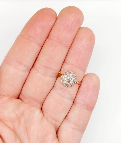 Bague 51 Bague marguerite antique en or 18k et platine, diamants taille rose 58 Facettes A06414