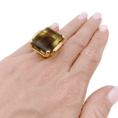 Bague 53 Bague de cocktail, or jaune, quartz bicolore 35 cts. 58 Facettes 34690