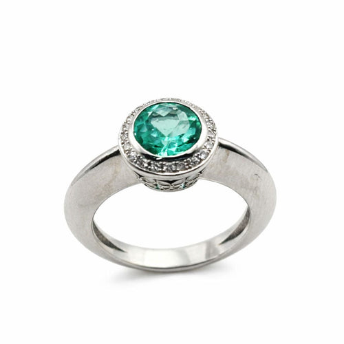 "Luz de Esmeralda"  Çağdaş Yüzük Beyaz Altın, Elmaslar ve Zümrüt 