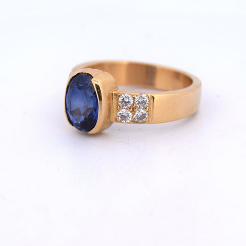 Bague 56 Bague vintage en or jaune avec saphir et diamants 58 Facettes