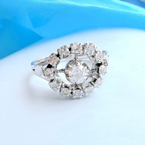 Bague ancienne diamants or gris 18K et platine 950/1000 58 Facettes 1750