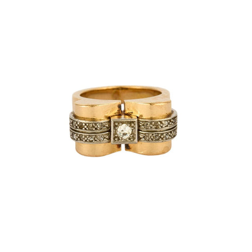 Bague 56 Bague tank platine et or jaune, diamants 58 Facettes POI0131