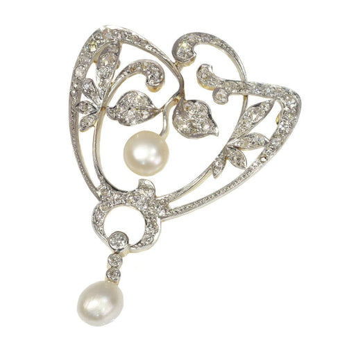 Broche Flux éternel : une broche Art nouveau en diamants et perles 58 Facettes 20190-0105