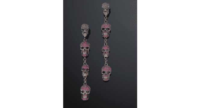 Boucles d'oreilles Paire de pendants d’oreilles « Têtes De Mort » Or, Rubis, Diamants Noirs 58 Facettes