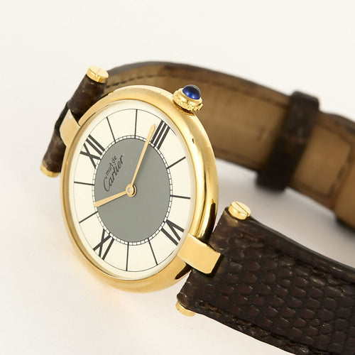 Montre CARTIER - Montre Modèle Vendôme Must en argent plaqué or cadran "deux tons" gris et blanc 58 Facettes