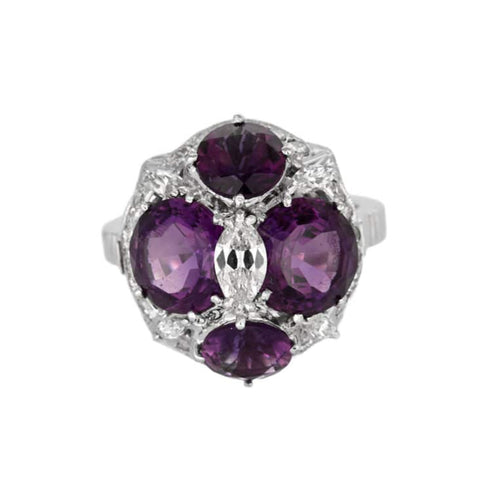 Bague 57 Bague cocktail or gris, diamants et améthystes 58 Facettes CAN11552