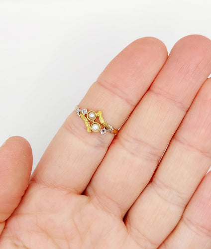 Ring Toi & Moi Art nouveau med pärlor och rosen­slipade diamanter i 18k guld 