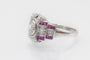 Bague 54 Bague Art Déco géométrique en or blanc 14k avec diamants et rubis 58 Facettes 11204