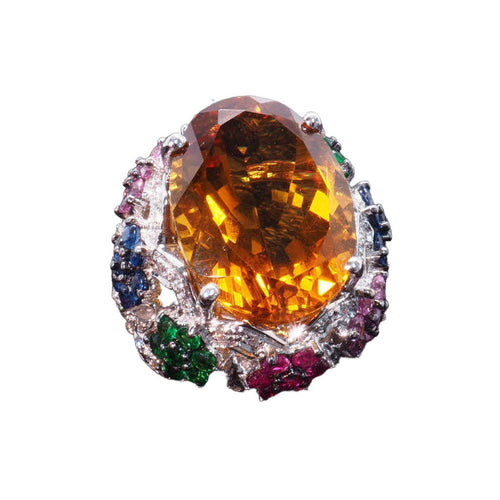Bague 54.5 Bague or blanc, citrine, diamants 58 Facettes 4330