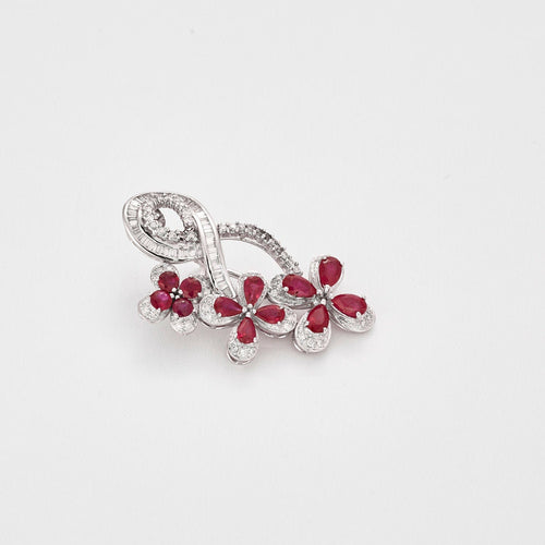 Boucles d'oreilles Boucles d'oreilles fleur diamants et rubis 58 Facettes 2922