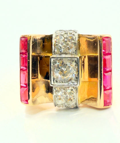 Bague 53 Bague tank en or 18 carats diamants et rubis 58 Facettes