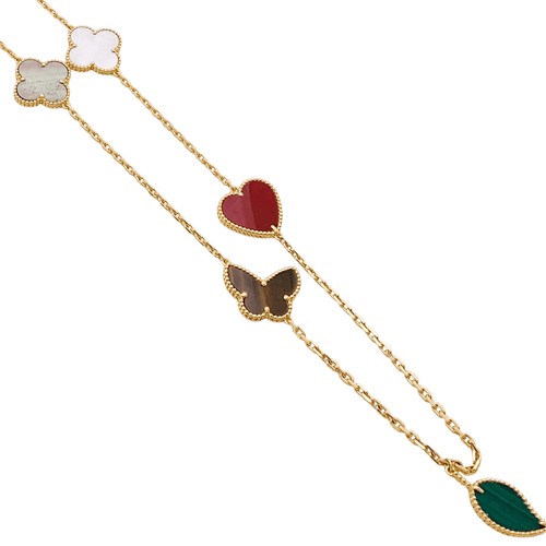 Collier Collier-Sautoir Van Cleef & Arpels, "Lucky Alhambra", or jaune, cornaline, malachite, oeil de tigre, nacre. 58 Facettes 34547