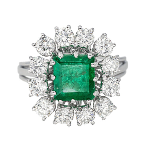 Bague 57 Bague Pompadour Or blanc Emeraude, Diamant 58 Facettes 4387210CN