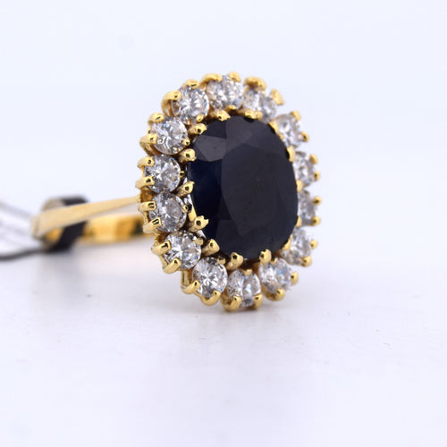18 ayar sarı altın, safir ve pırlantalı vintage yüzük 