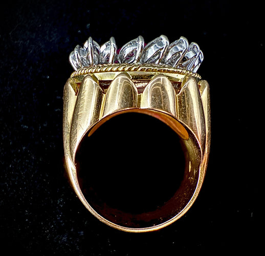 Bague 54.5 Bague or jaune et or blanc, rubis, diamants 58 Facettes