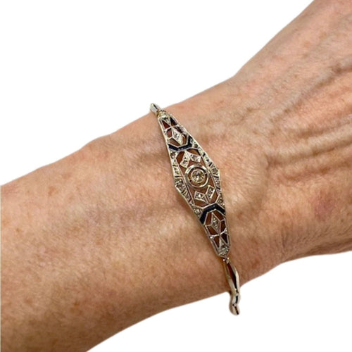 Bracelet BRACELET DESIGN ART DÉCO, ÉPOQUE 1930-1935, en OR 18 kt et PLATINE avec DIAMANTS et SAPHIRS 58 Facettes A2671(919)