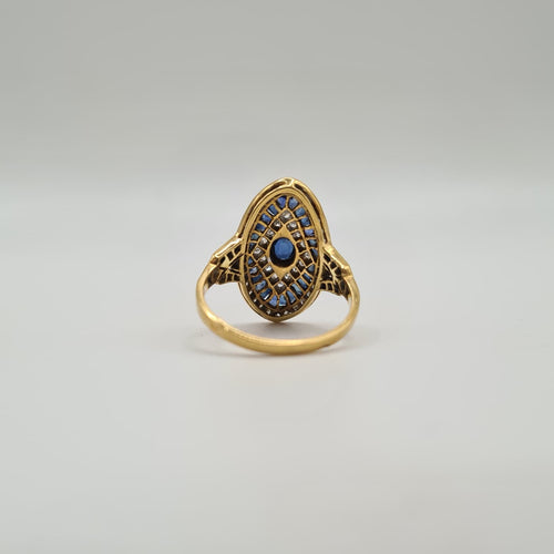 Bague 54 Bague art déco or jaune 18 carats sertie de saphirs ovales et diamants 58 Facettes