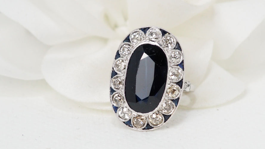 Bague 50 Bague pompadour en platine, saphir et diamants 58 Facettes 32363