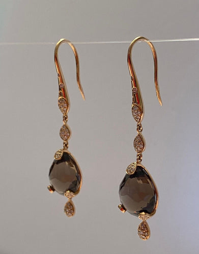 Pasquale Bruni - Sissi 18K黄金耳环，镶烟熏石英和钻石 