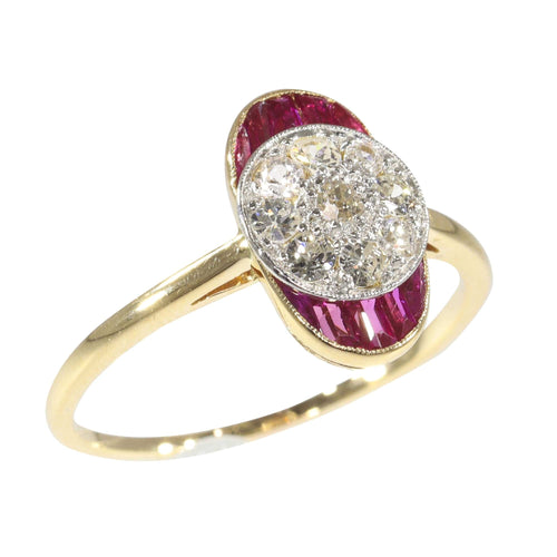 Bague 58 Bague de fiançailles Art déco vintage en diamant et rubis 58 Facettes 22237-0168