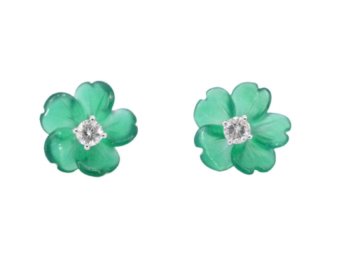 Boucles d'oreilles Boucles d'oreilles en or blanc 0,18 carat avec fleur précieuse verte et gros diamants 58 Facettes 2258
