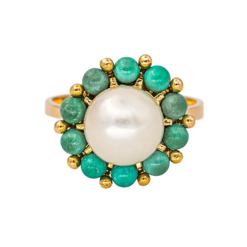 Bague 52 Bague  Marguerite  Or jaune Perle, Turquoise 58 Facettes 4462733CN