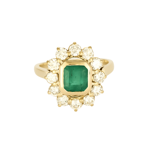 Bague 54 Bague en or jaune, émeraude et diamants 58 Facettes DIE1614X2