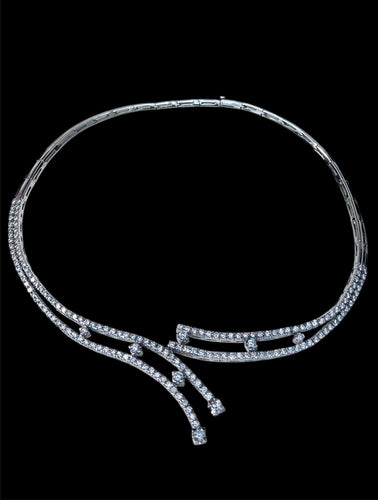 Collier Collier double ligne en or blanc et diamants 58 Facettes 258993