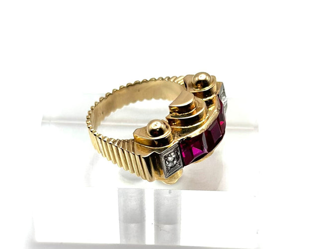 Bague 56 Bague Art Déco en or, diamants et rubis 58 Facettes 50405