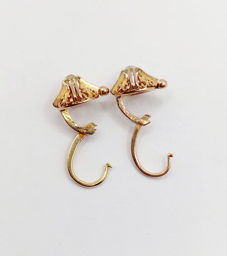 Boucles d'oreilles Dormeuses or rose, diamants jaunes taille ancienne (circa 1900) 58 Facettes A06239