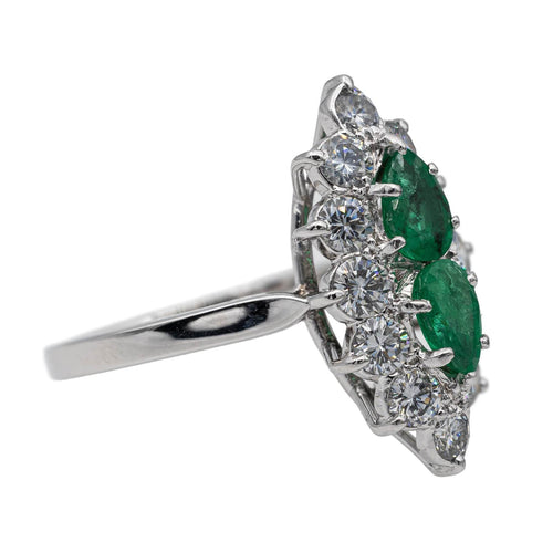 Bague 51 Bague Marquise Or blanc Emeraude, Diamant 58 Facettes 2677052CN