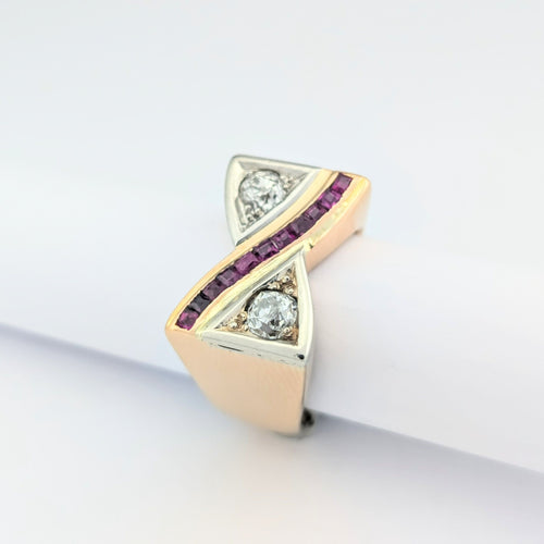 Bague 58 Bague Tank en or rose diamants et rubis 58 Facettes 32028